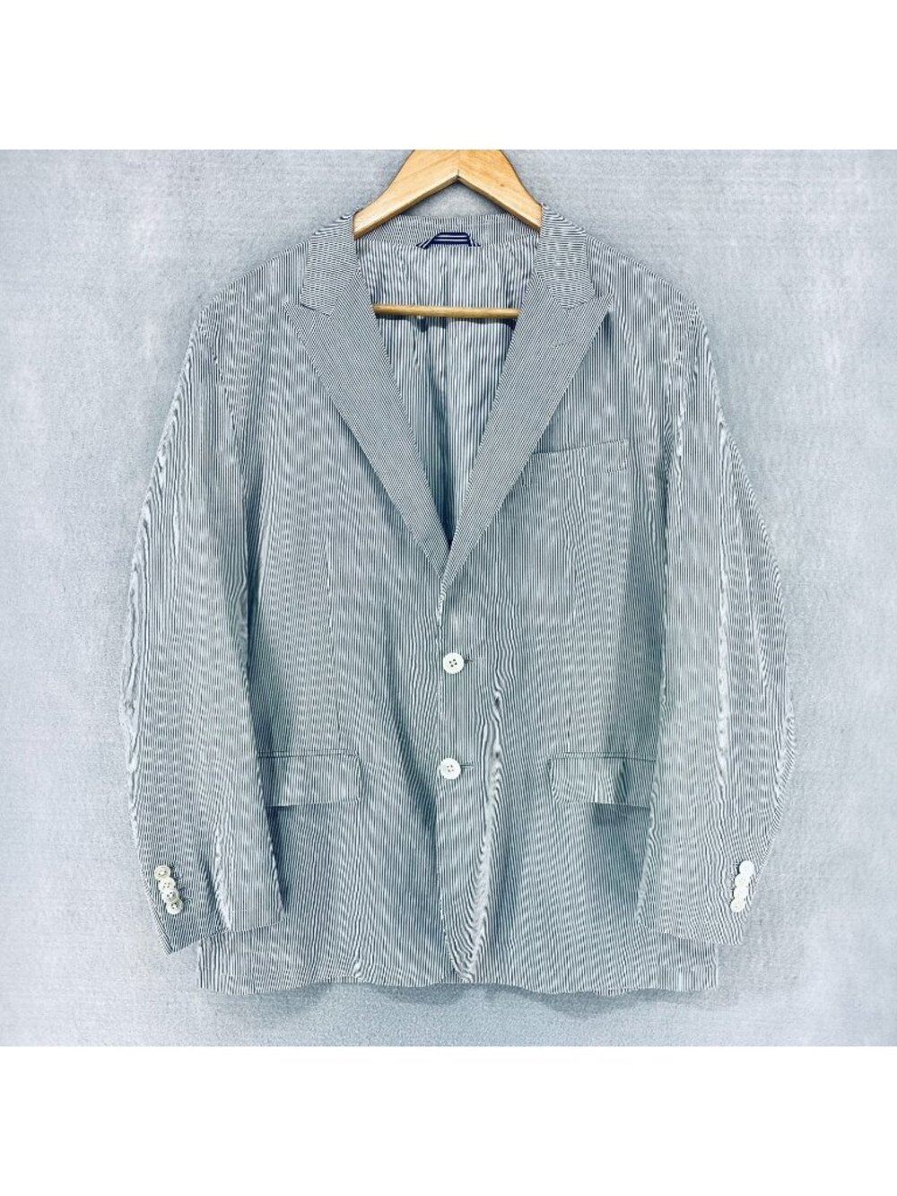 Lanvin Blazer Mens 40S Gray Cotton Pinstripe Sport Coat Jacket Chambray Summer